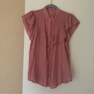 Ruffle Trim Button Front Blouse